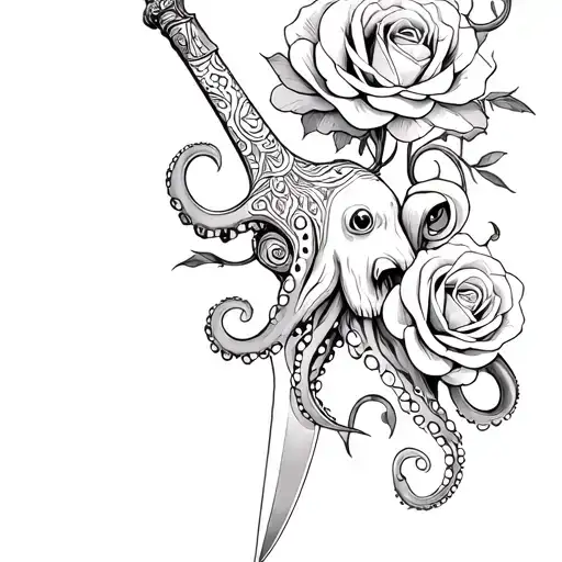 Octopus And Roses And Knife