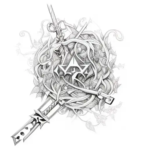 A Kingdom Hearts Keyblade Entwined With Vines And Surrounded By Nature Elements