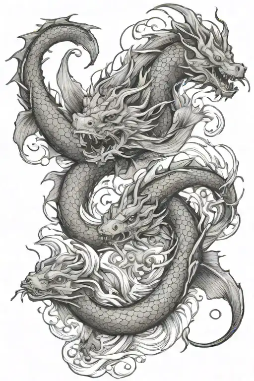 Dragons Koi Fish Waves Crashing