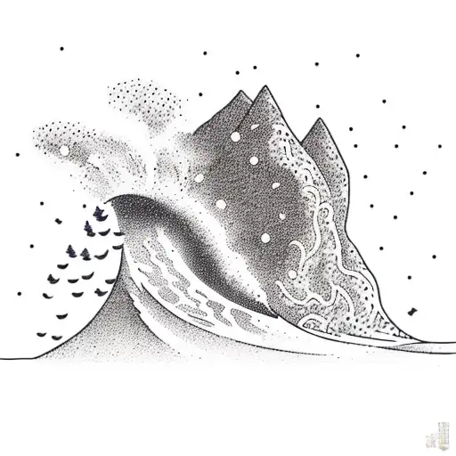 A Snowboarder Riding A Wave Of Coffee Beans With Mountains In The Background