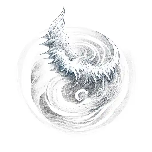 A Serene Ocean Wave Merging Into A Fiery Phoenix