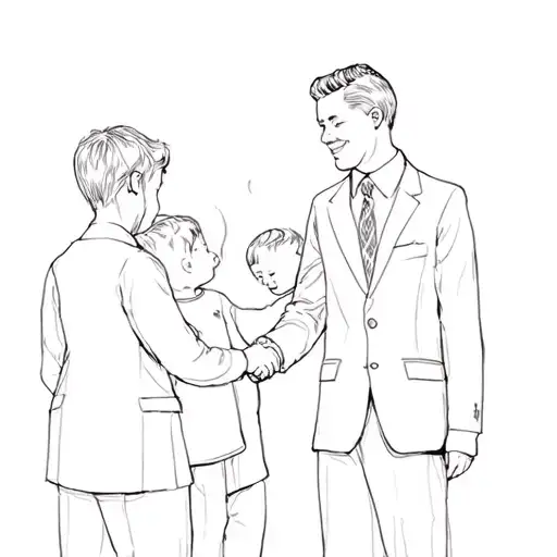 A Father In A Suit Shaking Hands With His Children