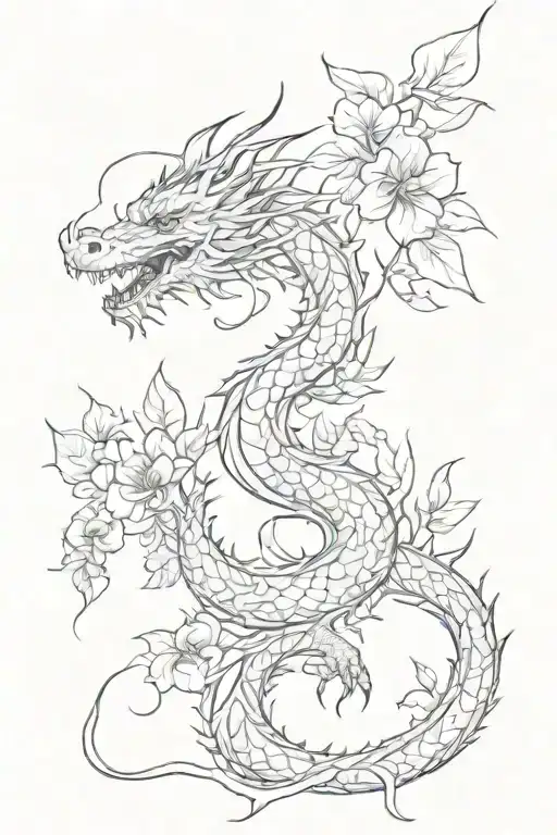 Vertical Flowers Leaves Dragon