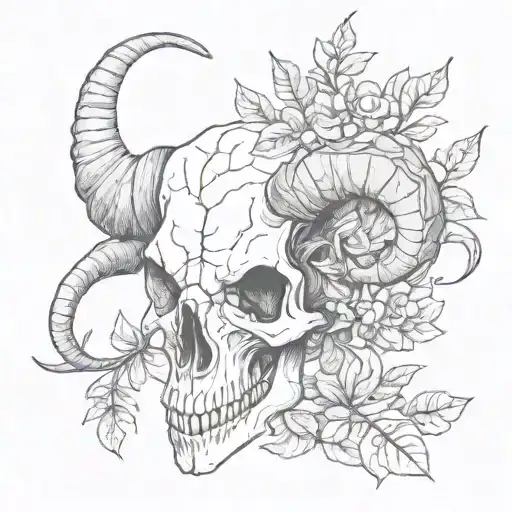 Dead Ram Skull With Plants