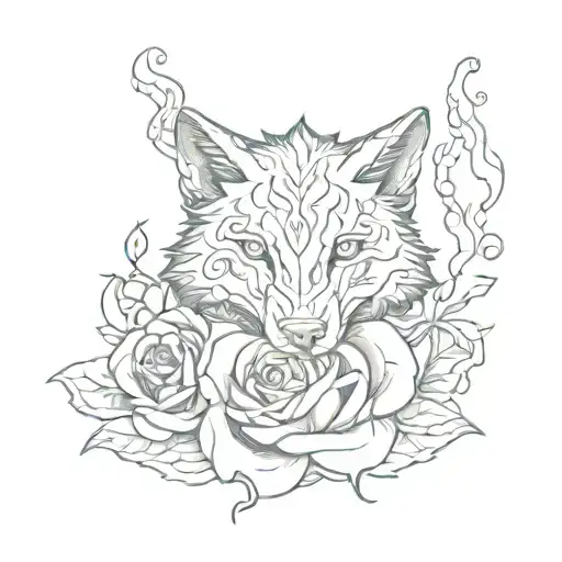 Wolf Snake Blue Rose And Flaming Heart
