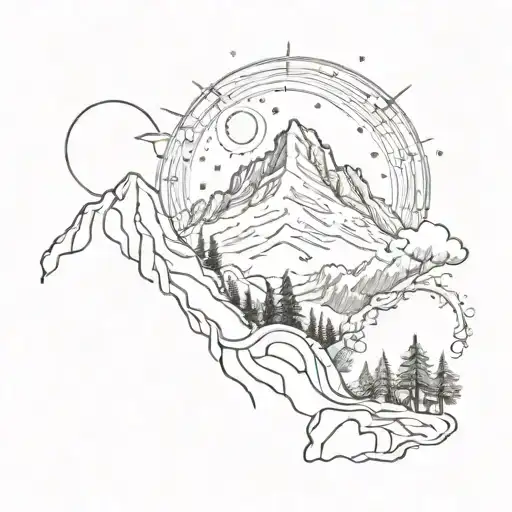 The Sun And Moon Rising Behind The Mountain