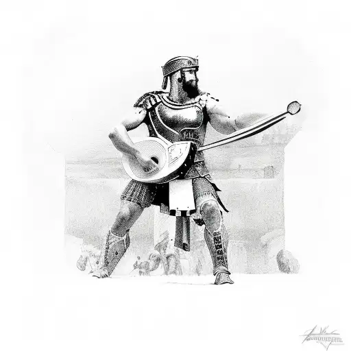 Roman Gladiator Playing A Guitar