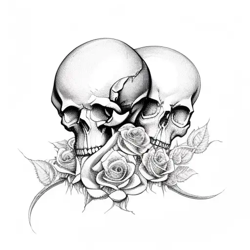 Hourglass And Skull And Wilted Rose