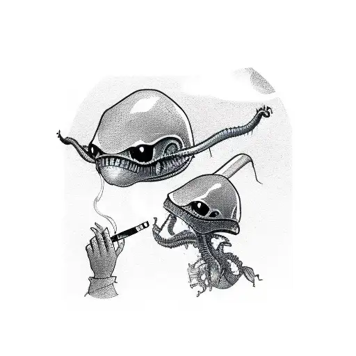Twoa Aliens Both Smoking A Cigarette One Alien Is Also Liting The Cigarette On The Other Alien
