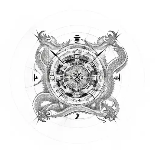 Japanese Dragon Surrounding The Norse Compass