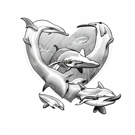Shark And Dolphin In The Shape Of A Heart