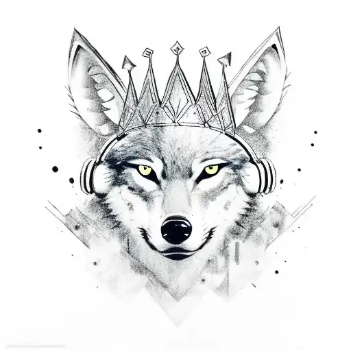 A Wolf With A Graffiti-style Crown Wearing Headphones