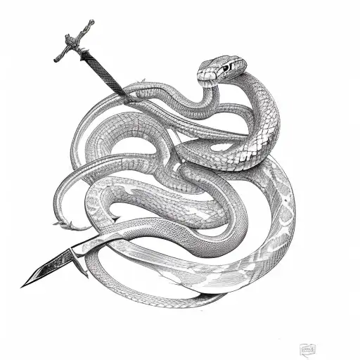 Snake Coiling Up A Sword
