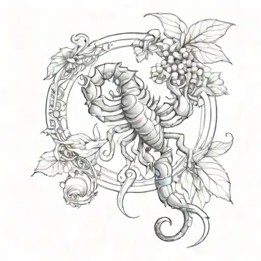 Scorpio Zodiac Sign With Grapevine Tattoo Design Combining Elements