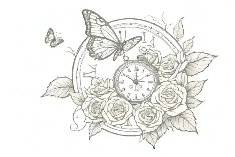 Butterfly Roses Clock