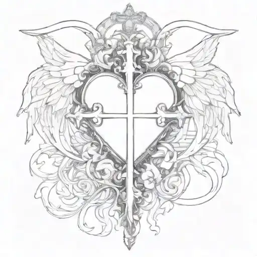 Gothic Heart Crosses Angels