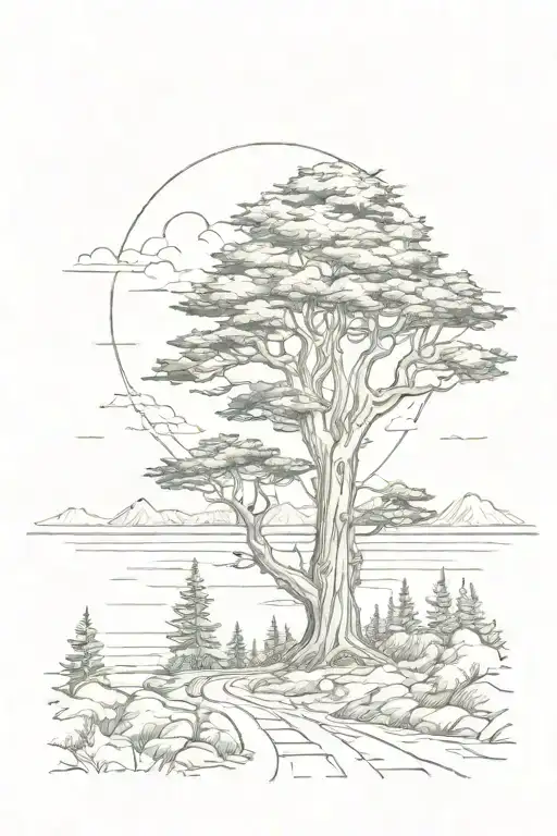 Redwood Tree And Ocean And Road Leading