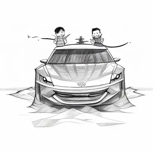 A Sketch-style Illustration Of Your Kids Playing In A Car-shaped Sandbox
