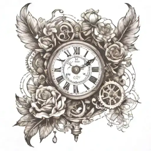 Steam Punk Clock And Flower