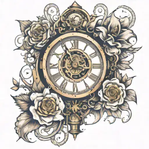 Steam Punk Clock And Flower