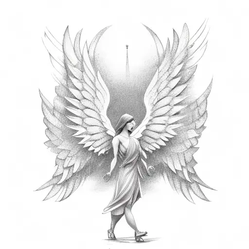 Flying Up Angel With A Trail Behind And Wings