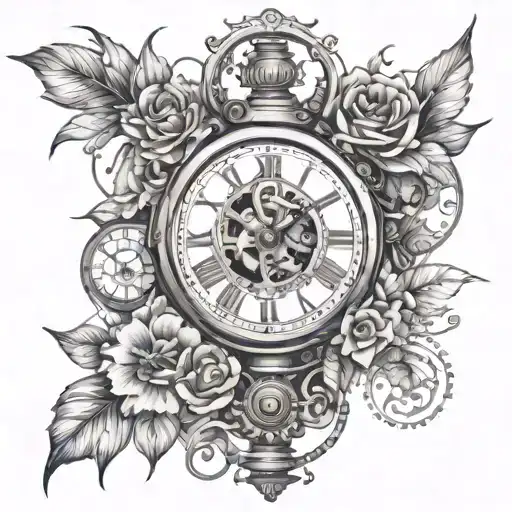 Steam Punk Clock And Flower