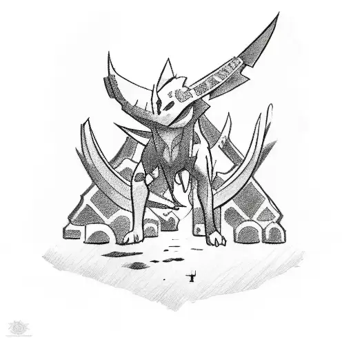 A Sketch-style Tattoo Of A Pokemon Archeologist Discovering Taino Ruins