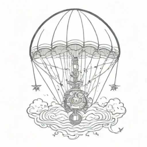 Parachute In Shape Of A Brain With Anchor And Compass At Bottom