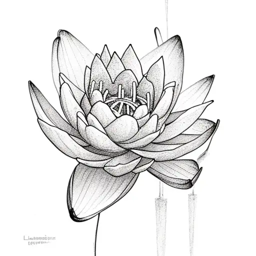 Larkspur Flower Sketch Intwined With Water Lily Sketch With The Name Beckett In The Stem