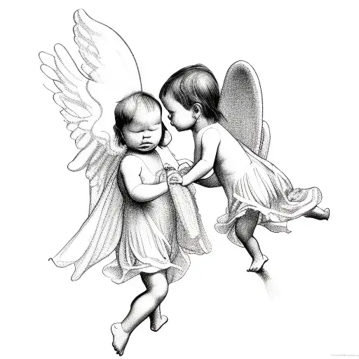 Two Baby Angels Playing
