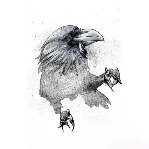 Diving Raven With Spread Wings