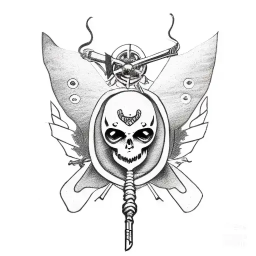 Aplha Omega Greek Symbol With Butterfly And A Scythe