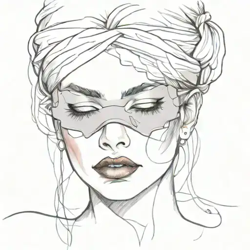 Woman With Red Lipstick And A Black Blindfold Covering Her Eyes