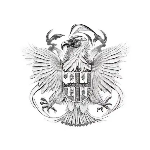 Albanian Double Headed Eagle With A Traditional Warrior In Front Of It