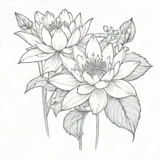 Water Lily And Larkspur Flowers Intertwined