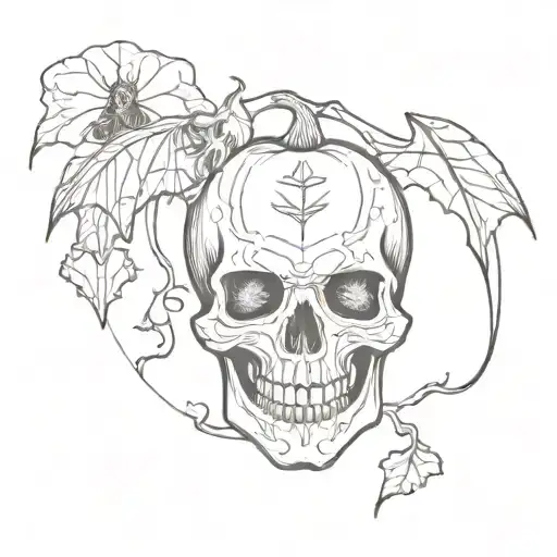 Halloween Theme With Skull And Pumpkin And Bats Easy