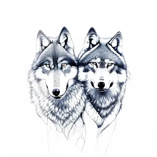 Beautiful Wolf With Another Beautiful Wolf Happy Smilling Cuddling