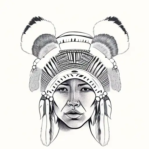 Young First Nations Woman With A Head Of A Bear As A Hat