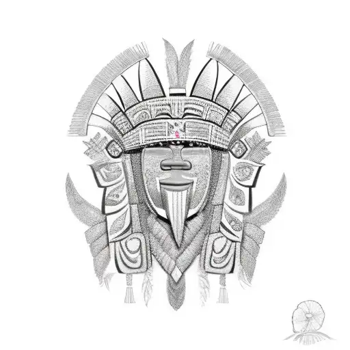 A Sketch-style Depiction Of A Taino Ceremonial Mask Adorned With Floral Motifs