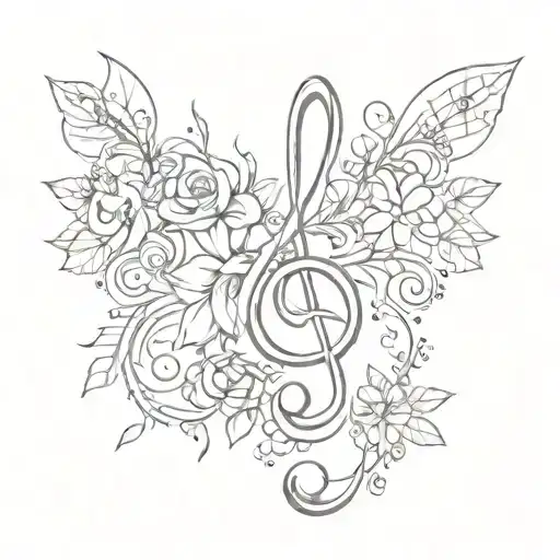 Line Flowers Music Note
