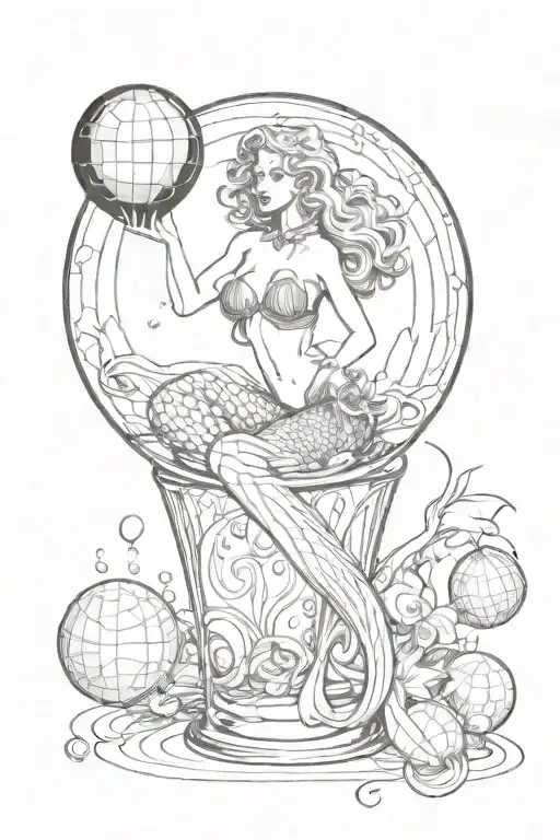 Mermaid In Martini Glass Holding Disco Ball