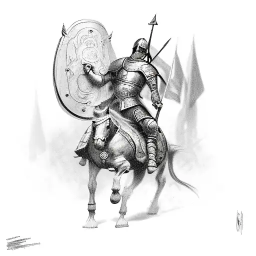 Tough Standard Bearer On A Horse With A Shield