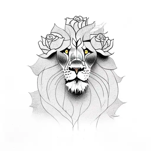 A Lion With Roses And Fire