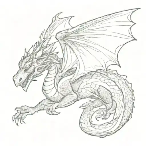 A Sleeping Dragon With A Fairy Flying Over It