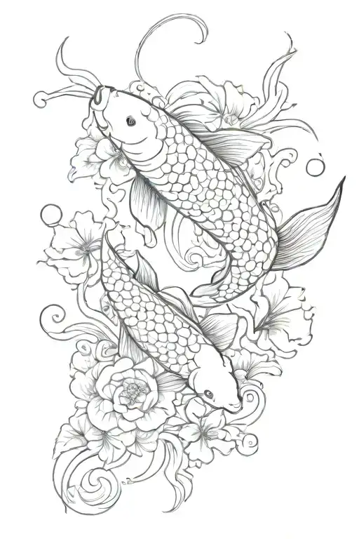 Flowers Koi Fish With Butter Fly