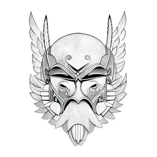 Combine The Tengu Mask With African Art In A Blackwork Style