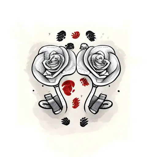 Rose And Boxing Gloves Surrounded By Winged Baby Footprints