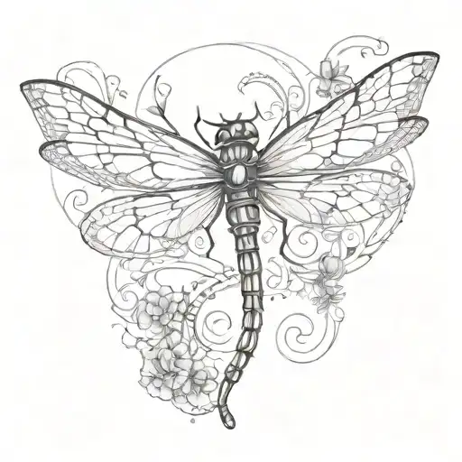 Mystical Tattoo Featuring A Dragonfly Morphing Into A Magical Flying Key