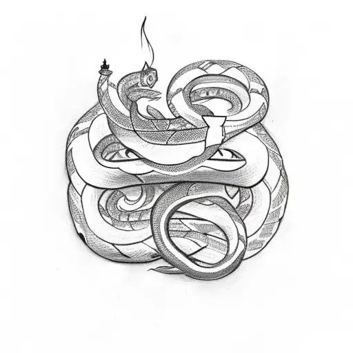 A Sketch-style Tattoo Showcasing A Snake Wrapped Around A Zoroastrian Symbol