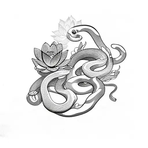 Snake With Lotus Flowers